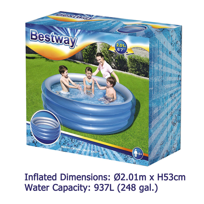 Bestway 3-Ring Round Kids Inflatable Pool Big Metallic Blue 2.01m x 53cm