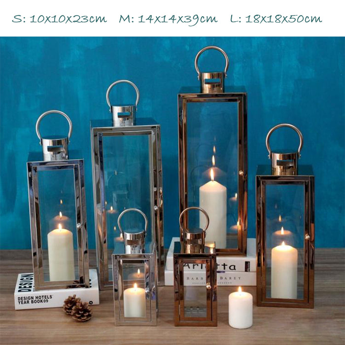 Stainless Steel Glass Lantern Candle Holder 3Color 3pcs Set Wedding Decoration