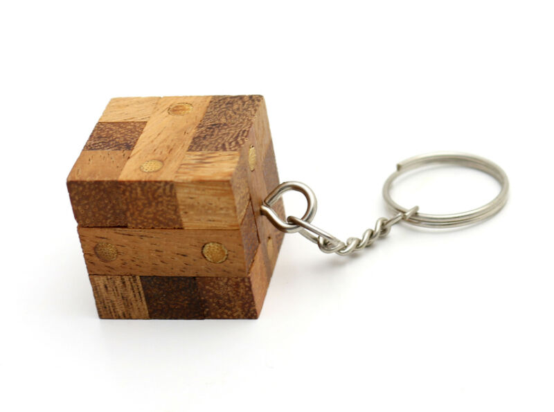 Wooden Locking Puzzle Keychain Mango Trees 3D Logic  Brain Teaser Puzzles