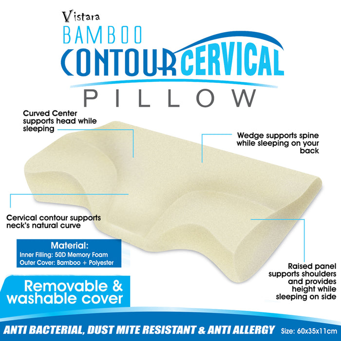 Support Cover Bamboo Contour Cervical Pillow Neck Back Spine Memory Foam