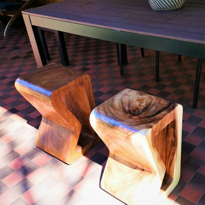 B Shape Raintree Wood Corner Side Table Indoor Plant Stand Live Edge stool Clear