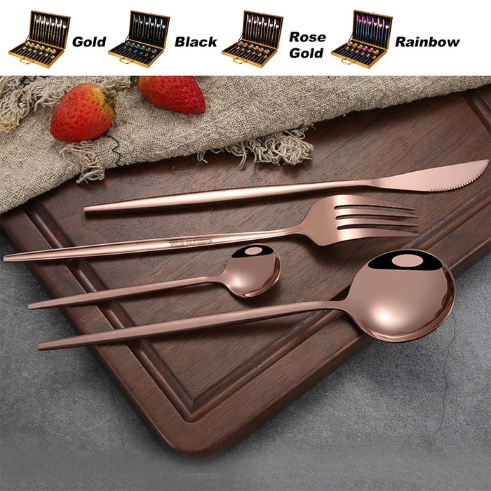 24 Piece Flatware Cutlery Set 410 Stainless Steel Knife Fork Spoon Tea Spoon Gold Black Rose Gold Rainbow