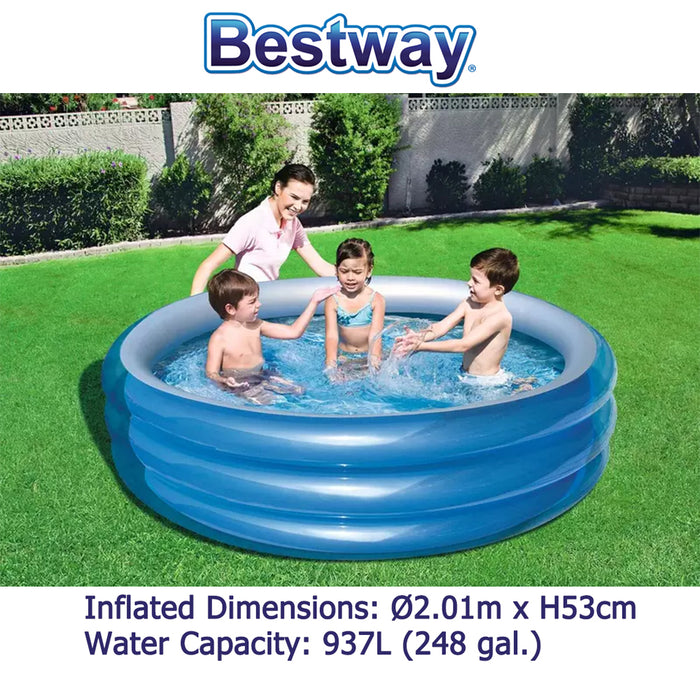 Bestway 3-Ring Round Kids Inflatable Pool Big Metallic Blue 2.01m x 53cm