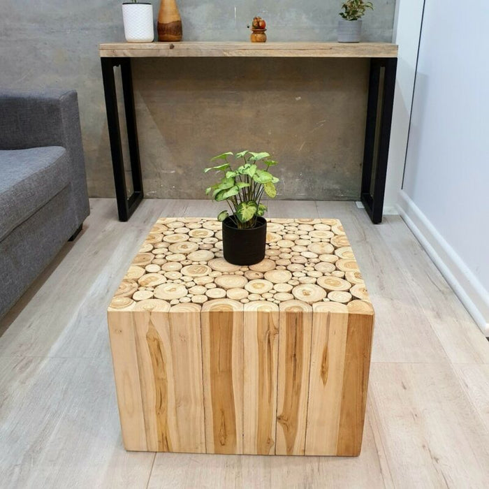 [MANGO TREES] "Tree Stack" Coffee Table 50x50x35 cm Solid Teak Wood