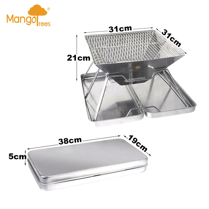 Stainless Steel Foldable Charcoal BBQ Grill Lightweight Camping Portable