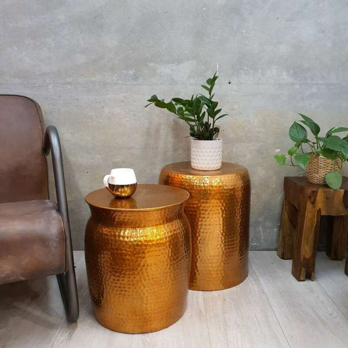 [Mango Trees] “Akora” Hand Crafted Metal Side Table/Stool 42cm with Flat Top