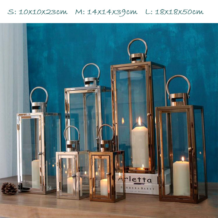 Stainless Steel Glass Lantern Candle Holder 3Color 3pcs Set Wedding Decoration