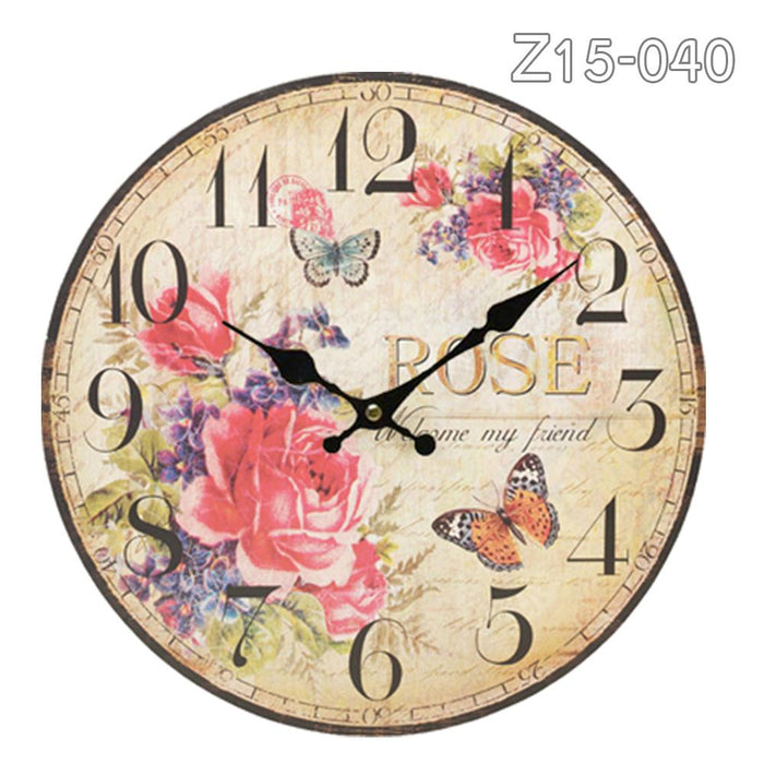 Z15-040 34cm Rustic Vintage Wall Clock Coloured Stylish Design Art Sculpture MDF Boards