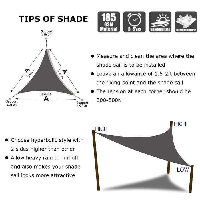 Waterproof Triangular Shade Sail Cloth Shadecloth Beige Sun Canopy 3x3x3m