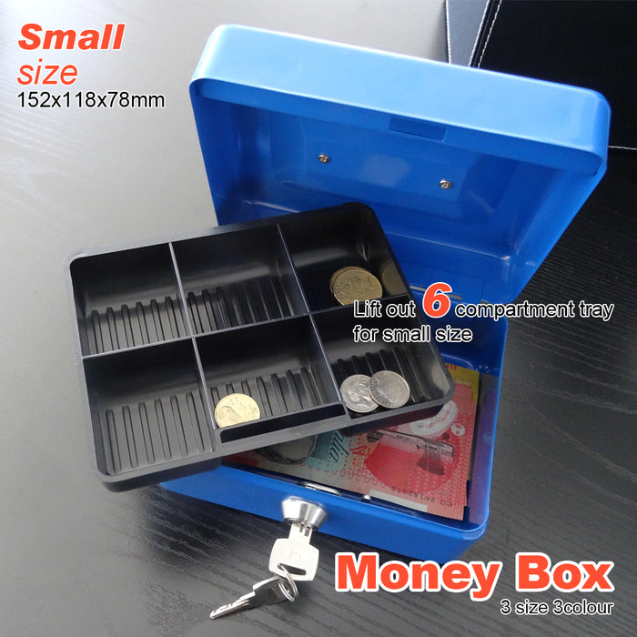 Portable Sturdy Metal Money Box Cash Box with Coin Tray Petty Cash New 3 Colors