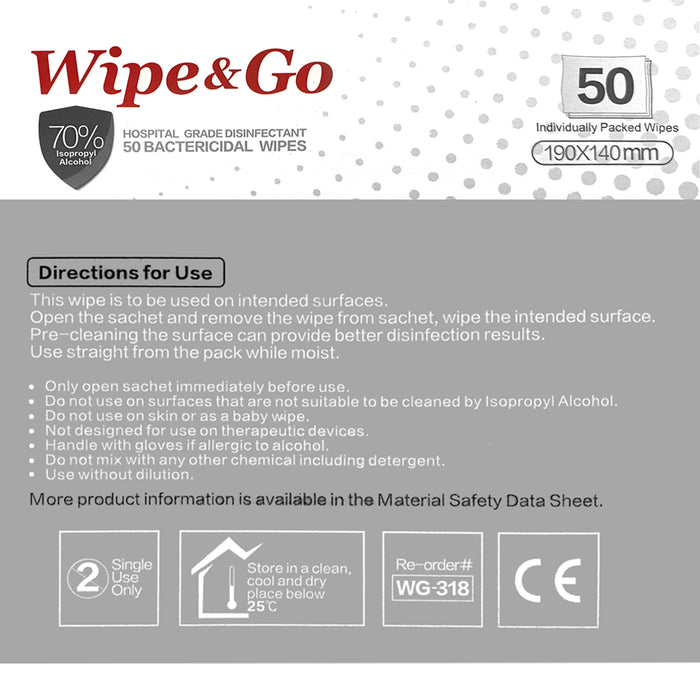 70% IPA Alcohol Wipes Wipe & Go 50~250pc (19x14cm) Hospital Grade Surface Bulk