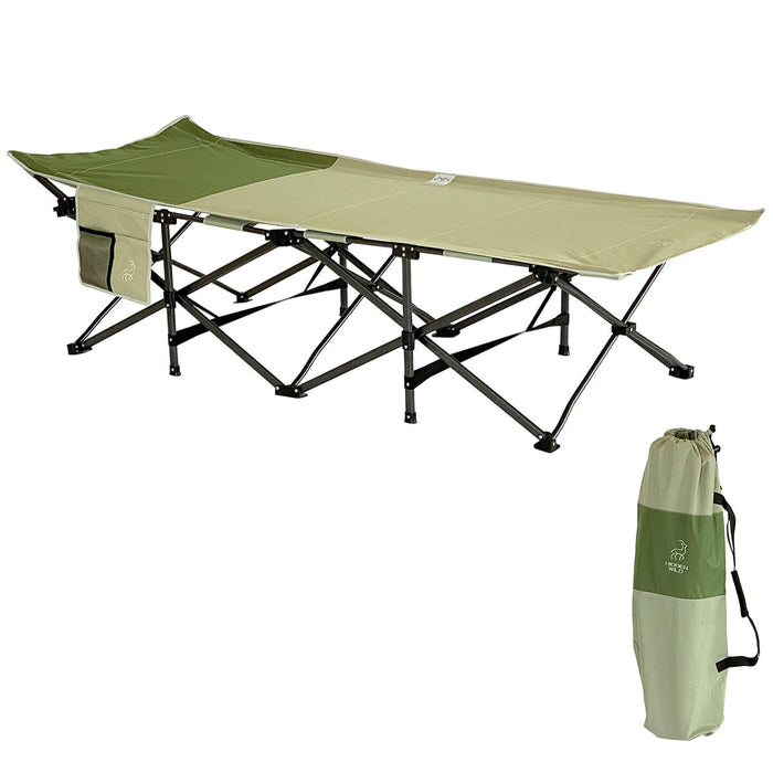 Hidden Wild XL Portable Folding Camp Bed Cot with Carry Bag Instant Open & Close Green