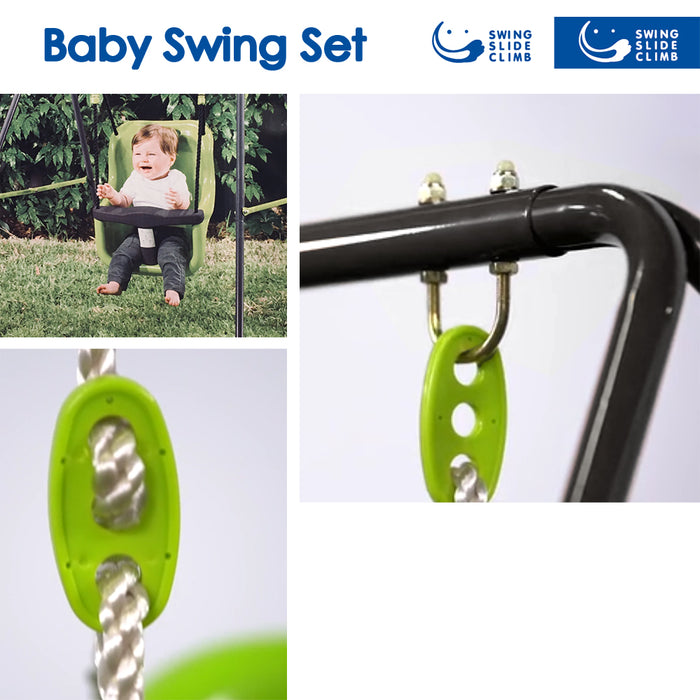 Baby Swing Set Adjustable Height Steel & Plastic & PVC 6-36M Green