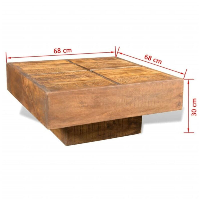 MANGO TREES Square Retro Coffee Table Rough Finish Solid Mango Wood 68cm