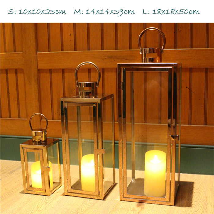 Stainless Steel Glass Lantern Candle Holder 3Color 3pcs Set Wedding Decoration