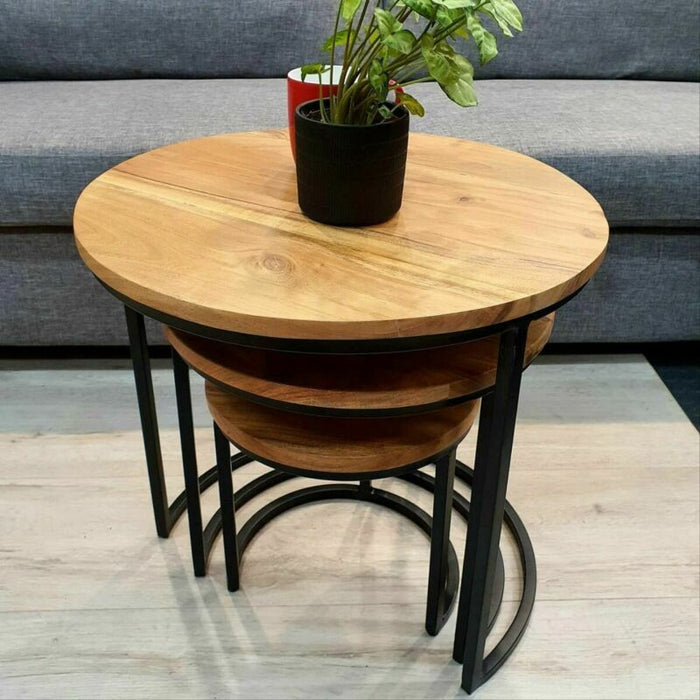 [MANGO TREES] "Oakdale" Set of 3 Nesting Coffee Table Acacia Wood 50/40/30 cm