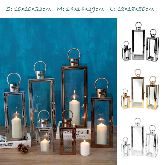 Stainless Steel Glass Lantern Candle Holder 3Color 3pcs Set Wedding Decoration