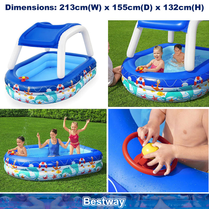 BESTWAY Inflatable Sun Shade Pool Kids With A Removable Shade Sealife