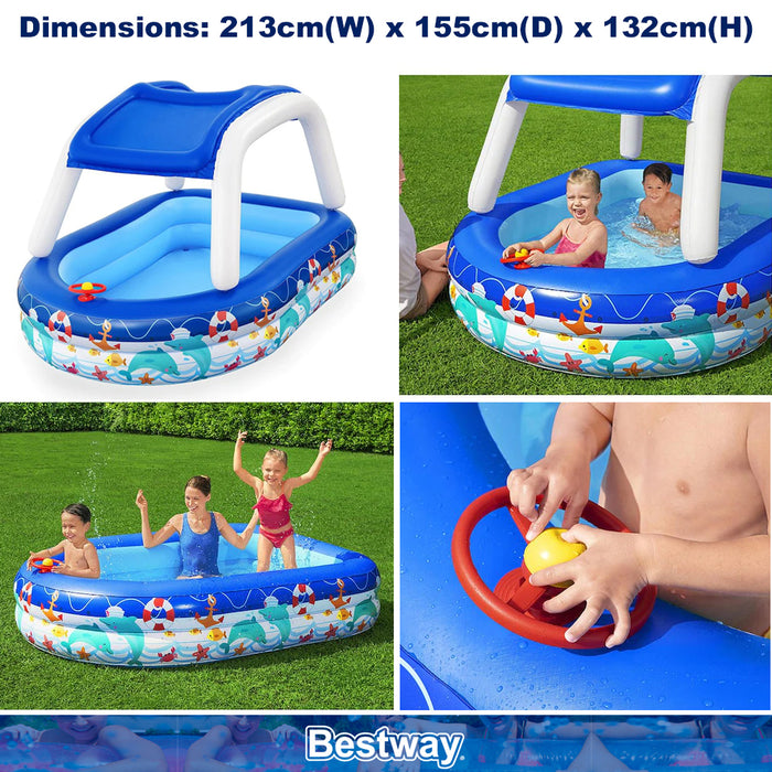 Bestway Inflatable Sun Shade Pool Kids With A Removable Shade Sealife