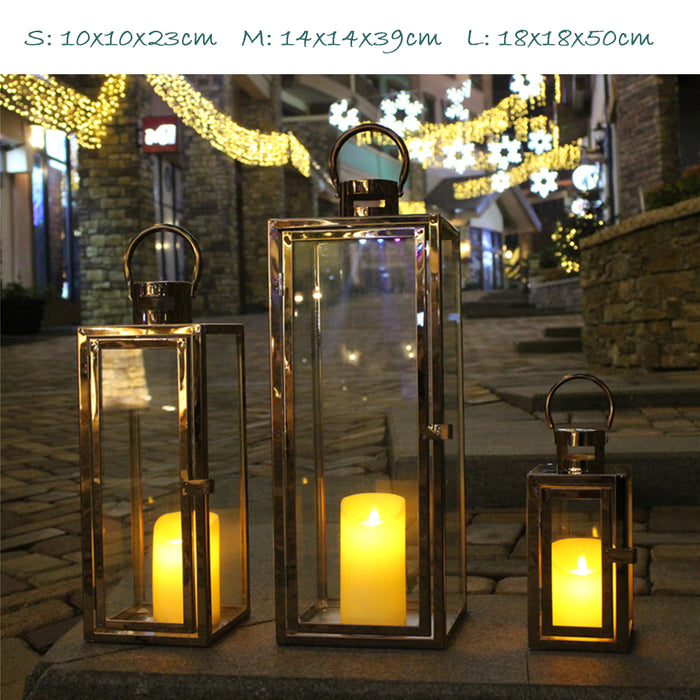 Stainless Steel Glass Lantern Candle Holder 3Color 3pcs Set Wedding Decoration