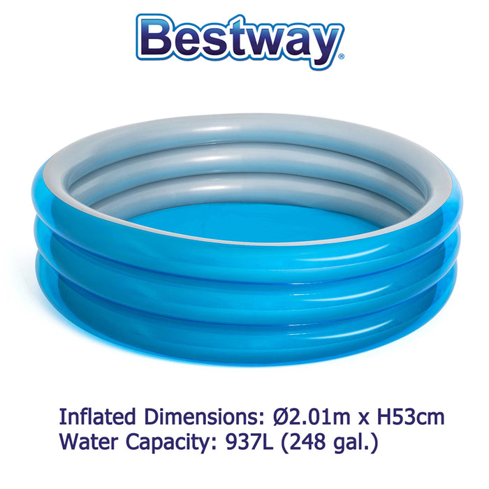 Bestway 3-Ring Round Kids Inflatable Pool Big Metallic Blue 2.01m x 53cm