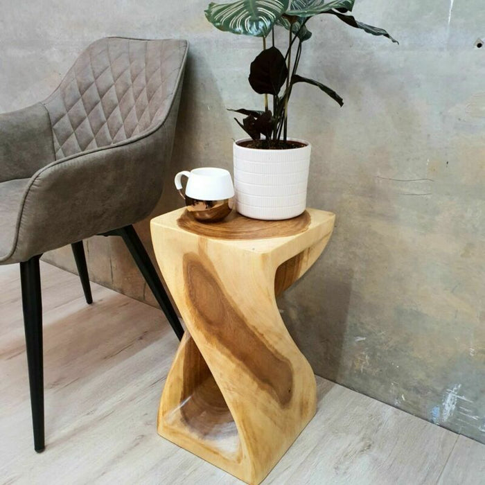 Raintree Wood Corner Table Side Table Indoor Outdoor Plant Stand Live Edge