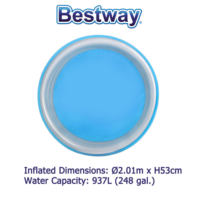 Bestway 3-Ring Round Kids Inflatable Pool Big Metallic Blue 2.01m x 53cm