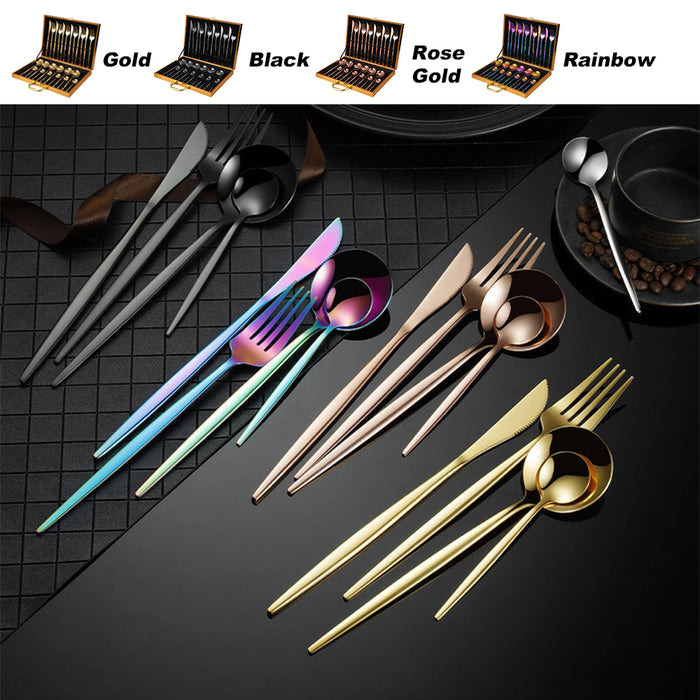 24 Piece Flatware Cutlery Set 410 Stainless Steel Knife Fork Spoon Tea Spoon Gold Black Rose Gold Rainbow