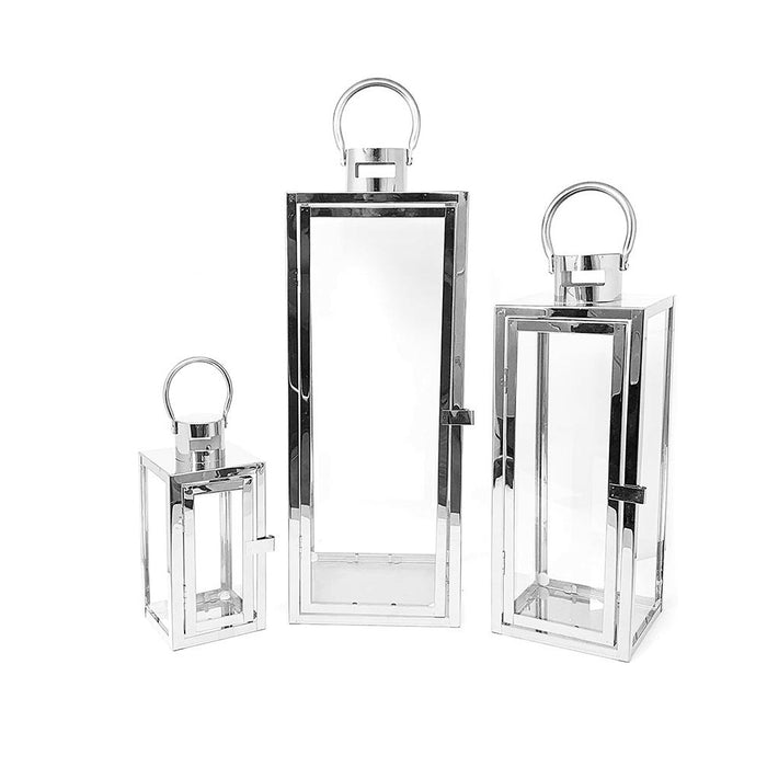 Stainless Steel Glass Lantern Candle Holder 3Color 3pcs Set Wedding Decoration