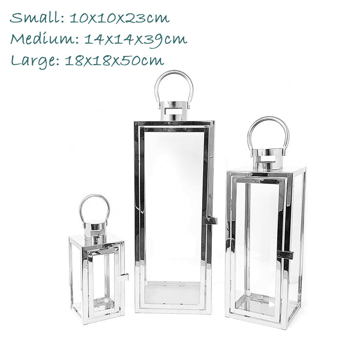 Stainless Steel Glass Lantern Candle Holder 3Color 3pcs Set Wedding Decoration