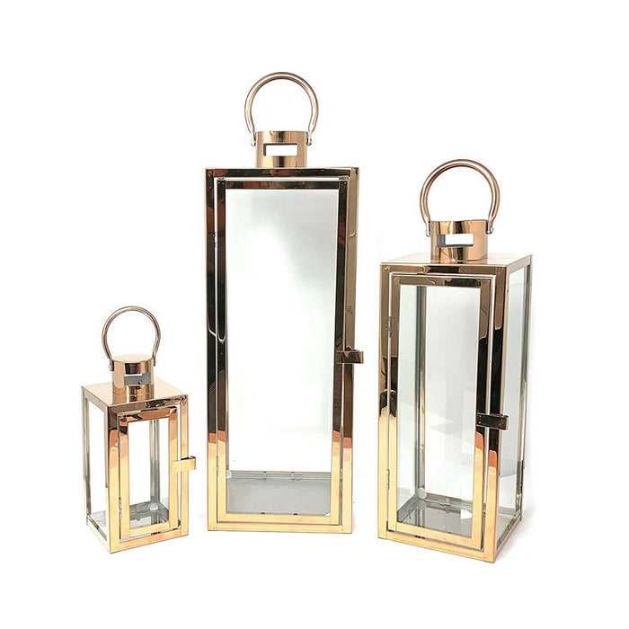 Stainless Steel Glass Lantern Candle Holder 3Color 3pcs Set Wedding Decoration