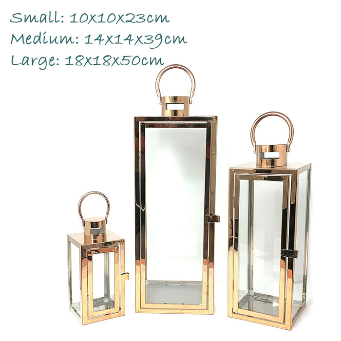 Stainless Steel Glass Lantern Candle Holder 3Color 3pcs Set Wedding Decoration