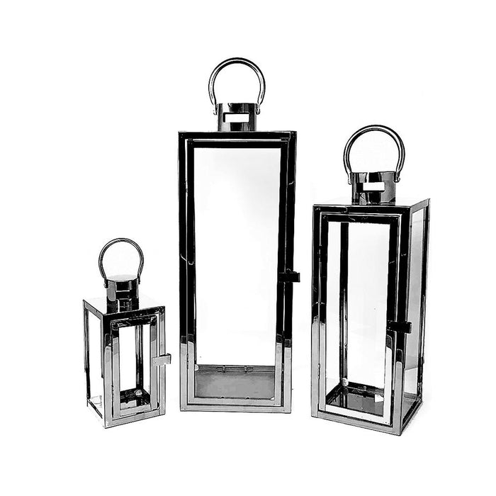 Stainless Steel Glass Lantern Candle Holder 3Color 3pcs Set Wedding Decoration