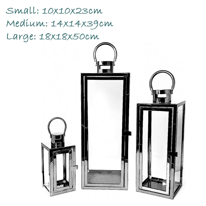 Stainless Steel Glass Lantern Candle Holder 3Color 3pcs Set Wedding Decoration