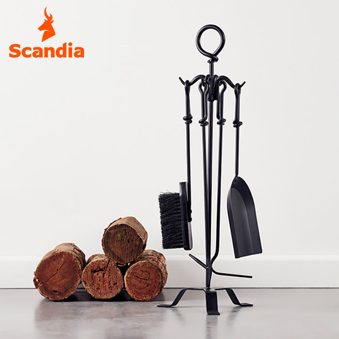 Scandia Classic 5pc Fireside Fire Tool Set Stand Poker Brush Ash Scrapper Shovel