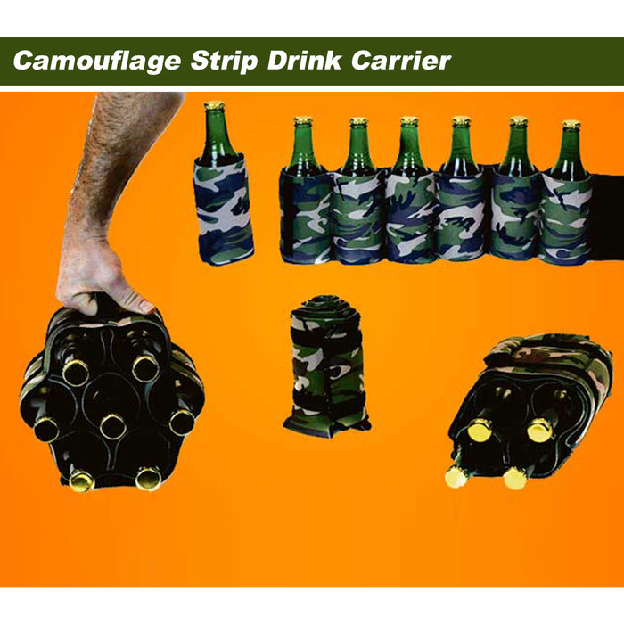 Camouflage Strip Cold Beer Drink Carrier Beach 1-7 Bottle Can Holder Summer