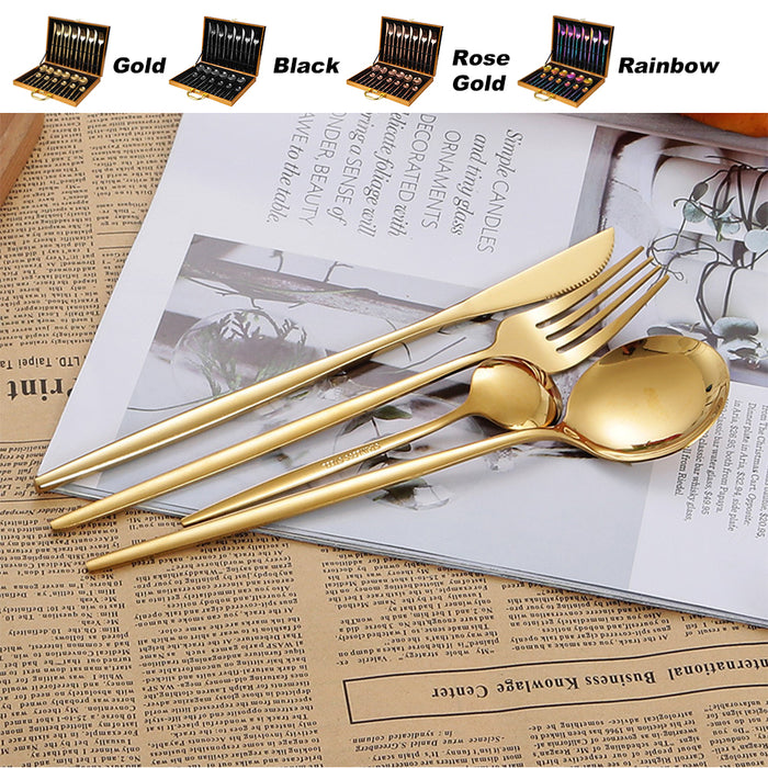 24 Piece Flatware Cutlery Set 410 Stainless Steel Knife Fork Spoon Tea Spoon Gold Black Rose Gold Rainbow