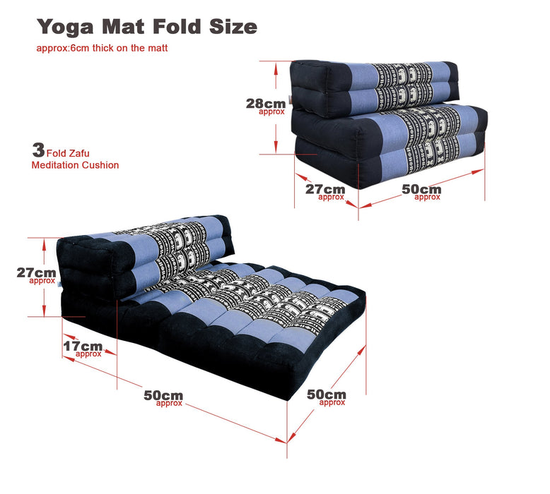 Thai Blue Elephant Fold Out Cushion Yoga Mat Thai 3-Fold Zafu Meditation Cushion 100% Kapok