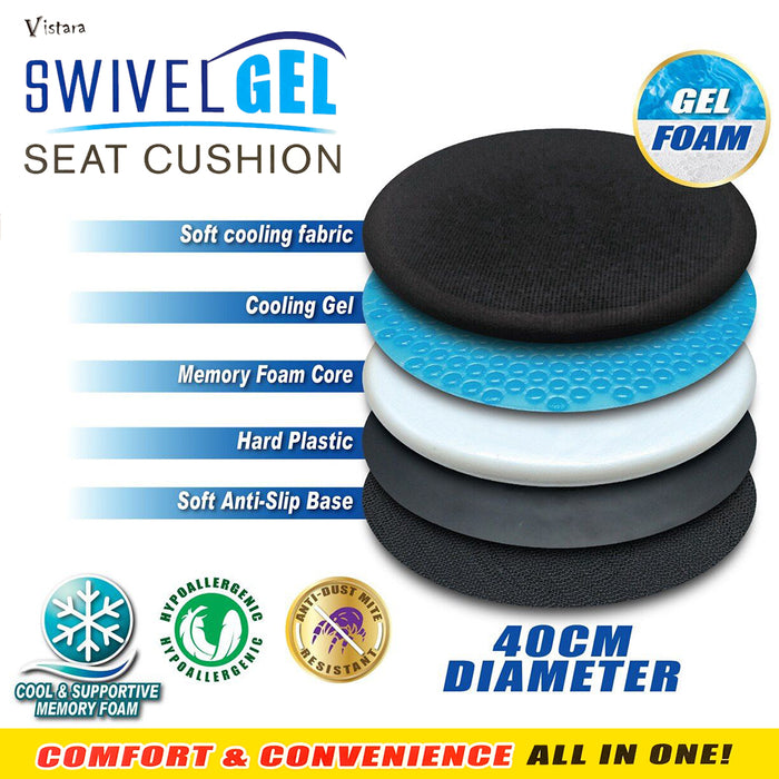 Memory Foam Swivel Orbita Cool Gel Infused Seat Cushion For Home Office Car