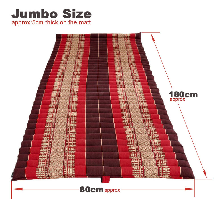 Thai Red Elephant Jumbo Size 100% Kapok Thai Roll Up Mat Fold Out Mattress Cushion Day Bed