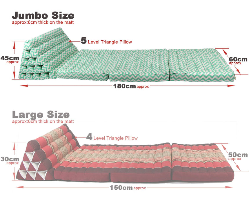 Pink Jumbo Thai 3 FOLDS Triangle Pillow Mattress Cushion Outdoor DayBed 9 Different Patterns