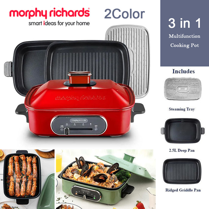 M3in1 Ultifunction Cooking Pot Red/Green For BBQ Grill Steaming Morphy Richards