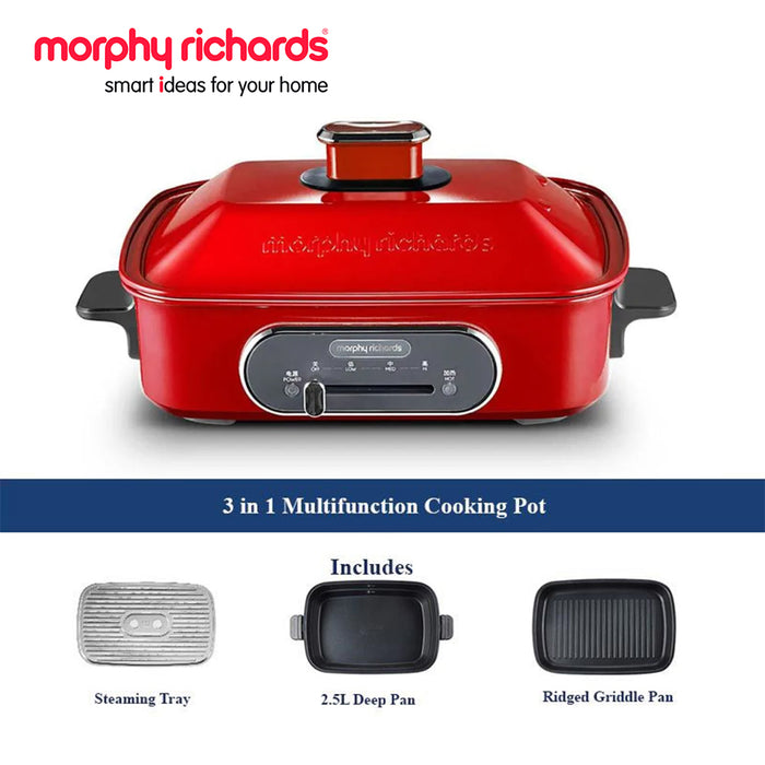 M3in1 Ultifunction Cooking Pot Red/Green For BBQ Grill Steaming Morphy Richards