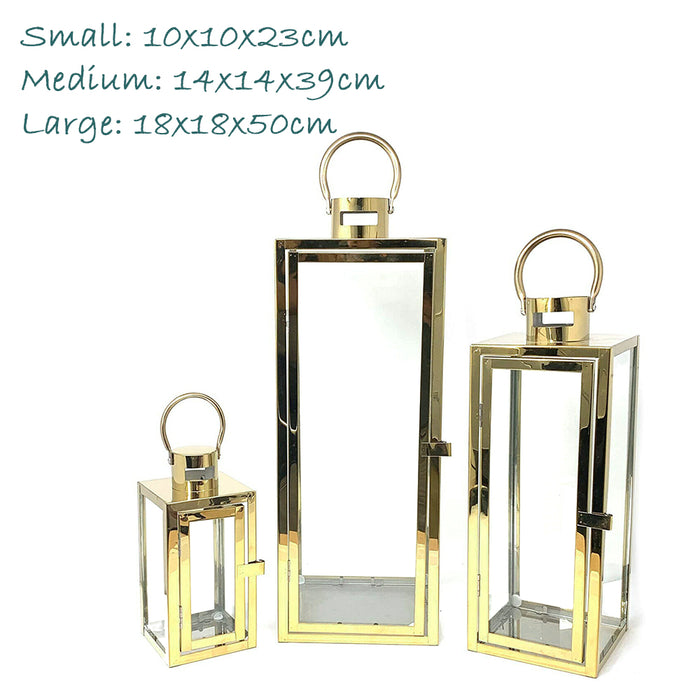 Stainless Steel Glass Lantern Candle Holder 3Color 3pcs Set Wedding Decoration