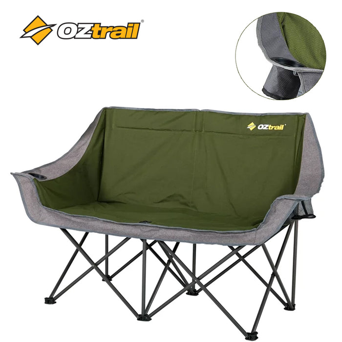 Oztrail Cosmos Folding Double Chair 2 Seater Portabl Outdoor Sofa Moon Chair Arms Picnic Camping