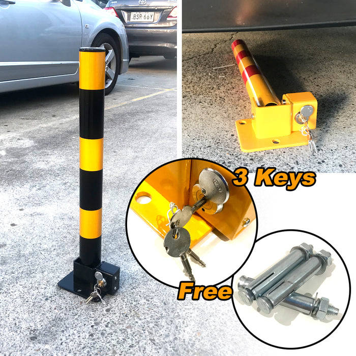 Car Parking Lock Safety Bollard Locker Barrier Fold Down Vehicle Security Black and Red