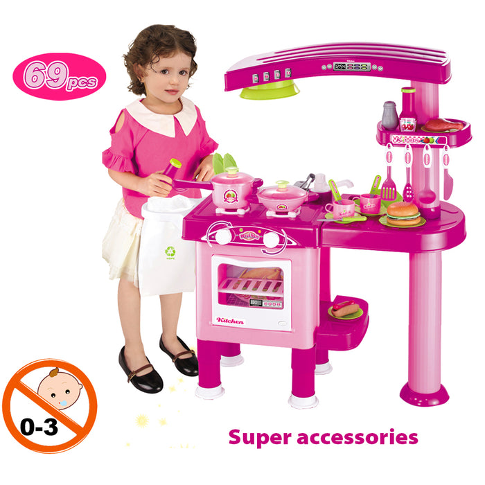 Pink Cooking Pretend Role Play Childrens Touch Induction Kitchen Toys 31 Pcs Set Kids chef