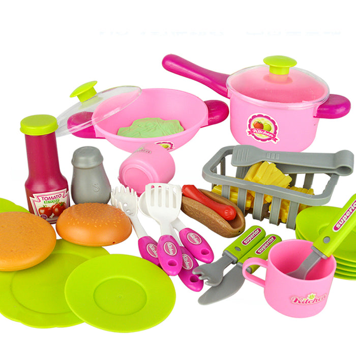 Pink Cooking Pretend Role Play Childrens Touch Induction Kitchen Toys 31 Pcs Set Kids chef