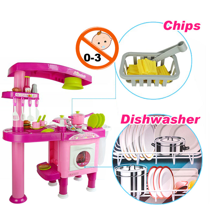 Pink Cooking Pretend Role Play Childrens Touch Induction Kitchen Toys 31 Pcs Set Kids chef