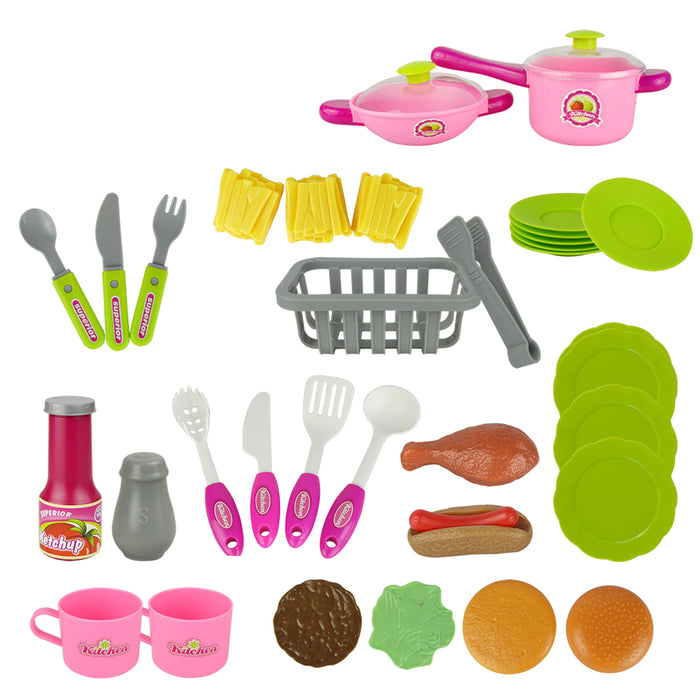 Pink Cooking Pretend Role Play Childrens Touch Induction Kitchen Toys 31 Pcs Set Kids chef